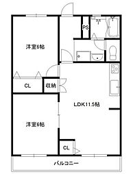 スカイハイツ 2LDKの間取図画像