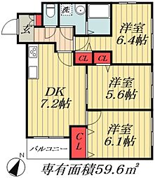 エバーグリーンパレス船橋本町 3DKの間取図画像