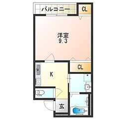 フジパレス河内花園5番館 1Kの間取図画像