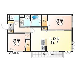 ベル・クローバー嵯峨野 2LDKの間取図画像