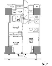 ザ・パークハビオSOHO新宿御苑 2LDKの間取図画像