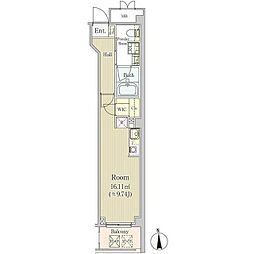 Doubleリーブスハンゾウモン ワンルームの間取図画像