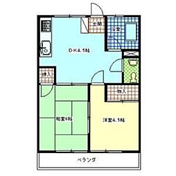 ビューハイム昭島 2DKの間取図画像