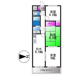 パストラル横小路 3DKの間取図画像