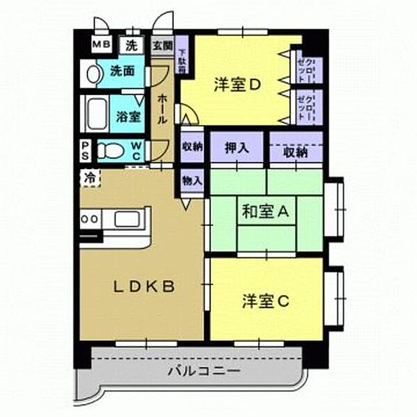 リリアコート 101｜栃木県下野市下古山(賃貸マンション3LDK・1階・71.72㎡)の写真 その2