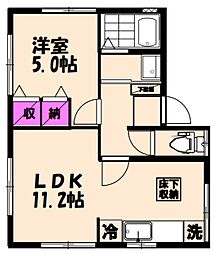 プチメゾン東戸倉II 1階1LDKの間取り