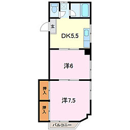 レジデンス下河原 2DKの間取図画像