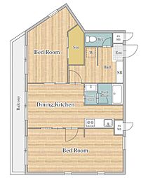 ヴィエンベニード 1階2LDKの間取り