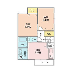 杭瀬南新町2丁目アパート 2DKの間取図画像
