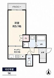 Le Lien Blanc高木 1Kの間取図画像