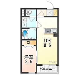 Fstyle東大阪本庄2号館 1LDKの間取図画像