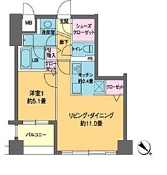 カスタリア茅場町 1LDKの間取図画像