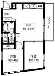 東急大井町線 荏原町駅 徒歩7分の賃貸マンション 3階2LDKの間取り