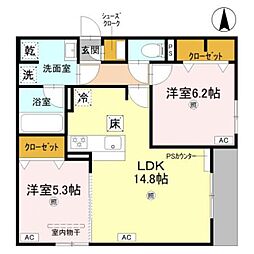 クラシスト遠里小野 2LDKの間取図画像