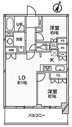 ドゥーエ大宮 2LDKの間取図画像