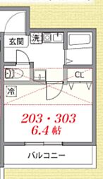 フルール 1Kの間取図画像
