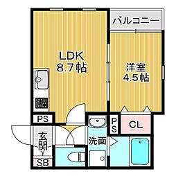エスポアール正雀本町 1LDKの間取図画像