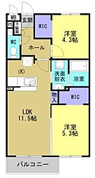 霧島市隼人町真孝マンション 2LDKの間取図画像