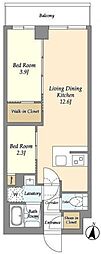 ASYLCOURT練馬中村橋 2LDKの間取図画像