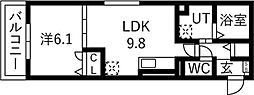 京都市中京区西ノ京西月光町アパート 1LDKの間取図画像