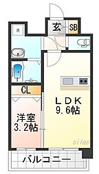 プレリス尼崎レーネヴィア 1Kの間取図画像