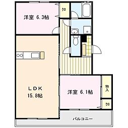 グローイングコート 2LDKの間取図画像