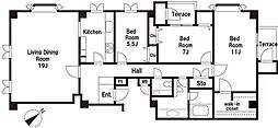 堀田坂ハウス 3LDKの間取図画像
