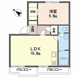 坂の久保ハイツA棟 1LDKの間取図画像