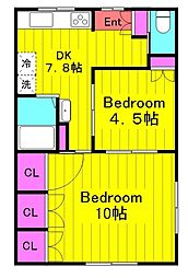 メゾンクラルテ 2DKの間取図画像