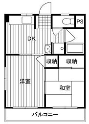 増尾マンション 2DKの間取図画像