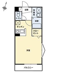 エスポワール参番館 3階ワンルームの間取り