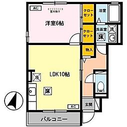 D-room秋月C 1LDKの間取図画像