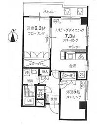 サンライズ国立 2LDKの間取図画像