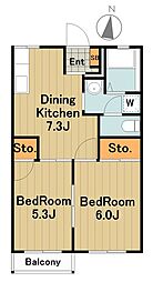 DWELL寿 2階2DKの間取り