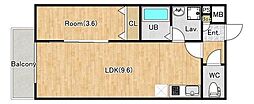 ジーメゾン川越南大塚グランディール 1LDKの間取図画像