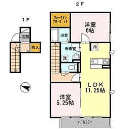 クラージュ 2階2LDKの間取り