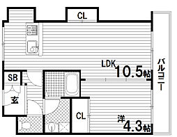 アロハ名谷 3階1LDKの間取り