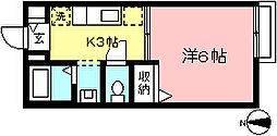 グランシード美船 1Kの間取図画像