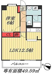 サトミ4番館 1LDKの間取図画像