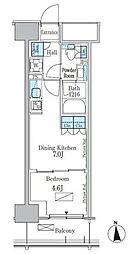 パークアクシス新宿百人町 1DKの間取図画像