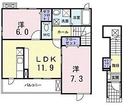 ルミナス・M2A棟 2LDKの間取図画像