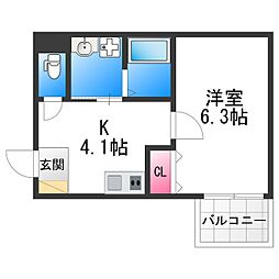 堺市堺区一条通アパート 1Kの間取図画像