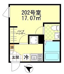 JR横須賀線 西大井駅 徒歩7分の賃貸アパート 2階1Kの間取り
