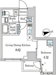 ザ・ライオンズフォーシア外神田 6階1LDKの間取り