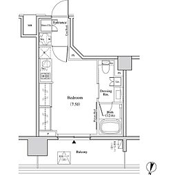 ザ・パークハビオ代々木 3階ワンルームの間取り
