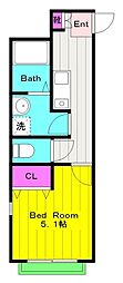 アパートメント枡形No.2 1Kの間取図画像