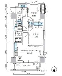 パークアクシス両国馬車通り 8階2LDKの間取り