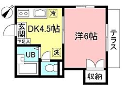 コーポ銀河 1DKの間取図画像