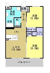 サンシャインMiyabi 2LDKの間取図画像