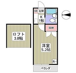 ロゼリア 1Kの間取図画像